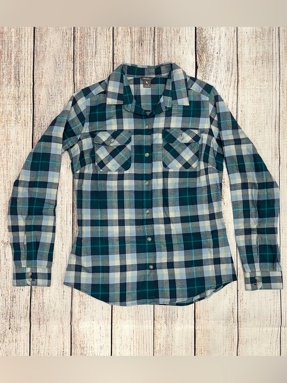 (Bundle 2 for $15) EUC Eddie Bauer Blue Plaid Flannel Shirt